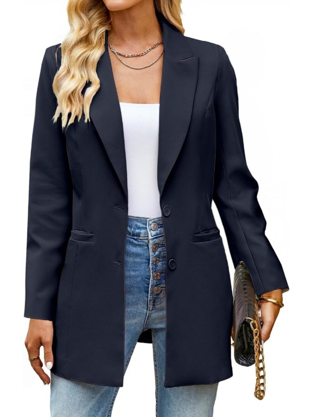 Chic Long Blazer for Women | Business Casual Jacket with Pockets | Dressy Work